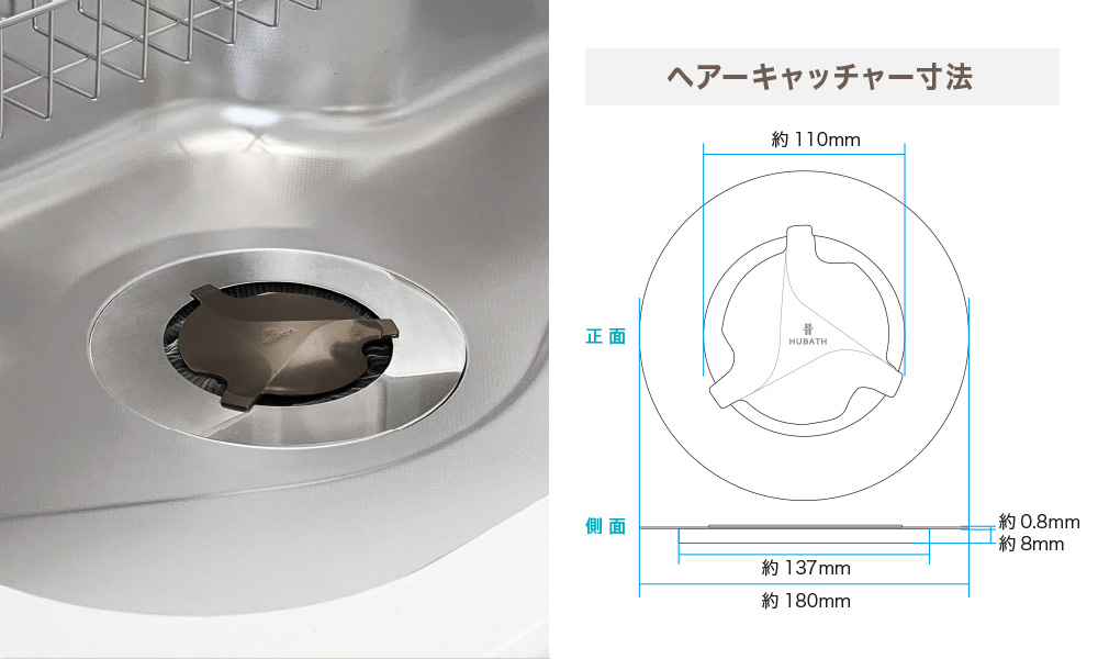 HUBATH マグネットヘアーキャッチャーサイズ